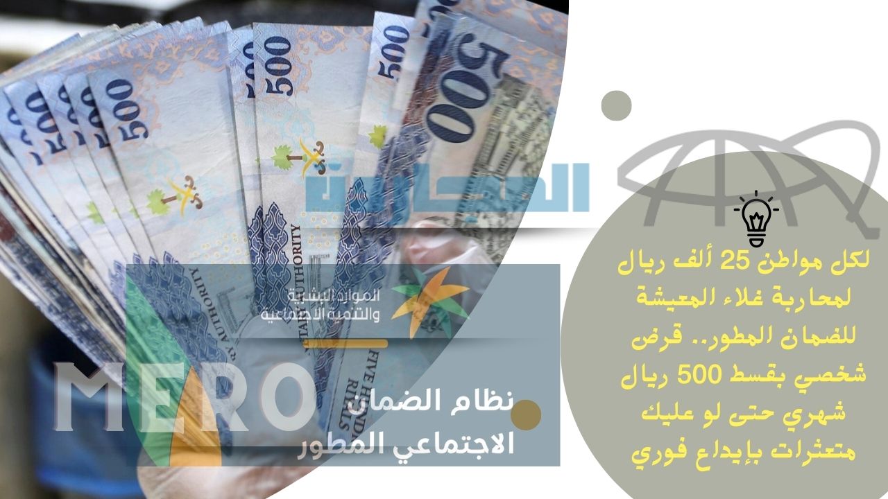 صرف لكل مواطن 25 ألف ريال لمحاربة غلاء المعيشة للضمان المطور.. قرض شخصي بقسط 500 ريال شهري حتى لو عليك متعثرات بإيداع فوري