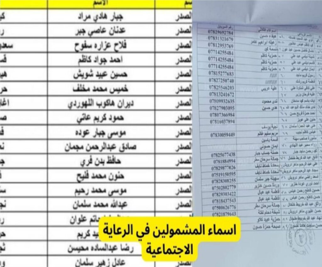 لينك منصة مظلتي pdf كشوفات أسماء المشمولين بالرعاية الاجتماعية الوجبة الاخيرة في عموم العراق عبر وزارة العمل والشؤون الاجتماعية